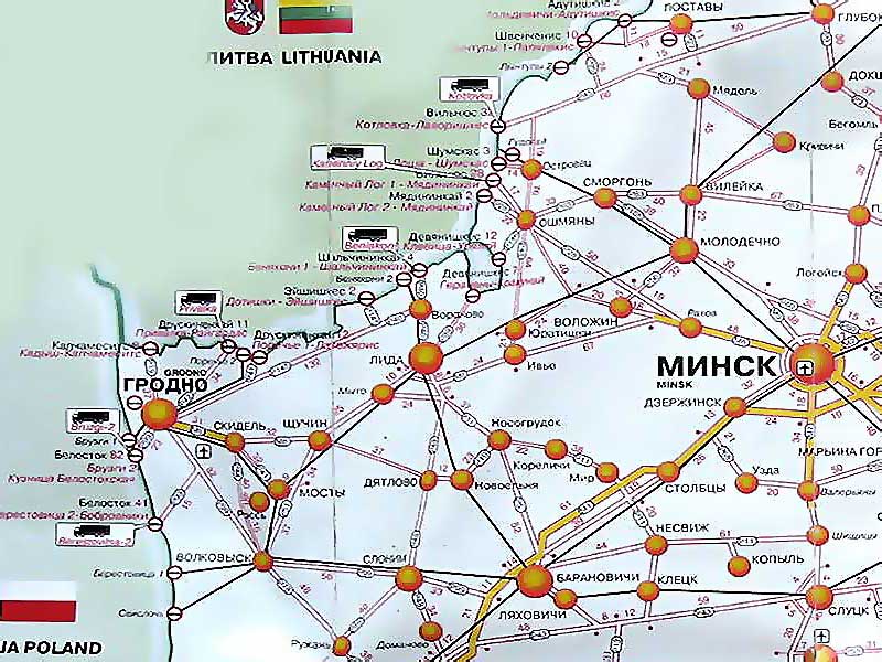 Атлас Карта автодорог Гродненской области.  Схема дорог Гродненской области