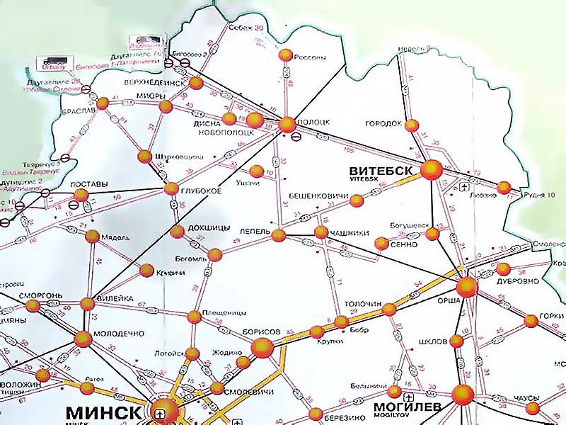 Атлас Карта автодорог Витебской области.  Схема дорог Витебской области