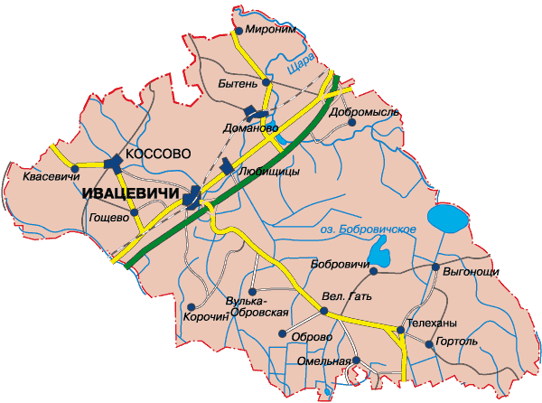 Коссово на карте Беларуси